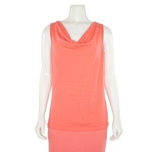 St. John Knits Lightweight Wool Cowl Neck Shell in Coral sz S